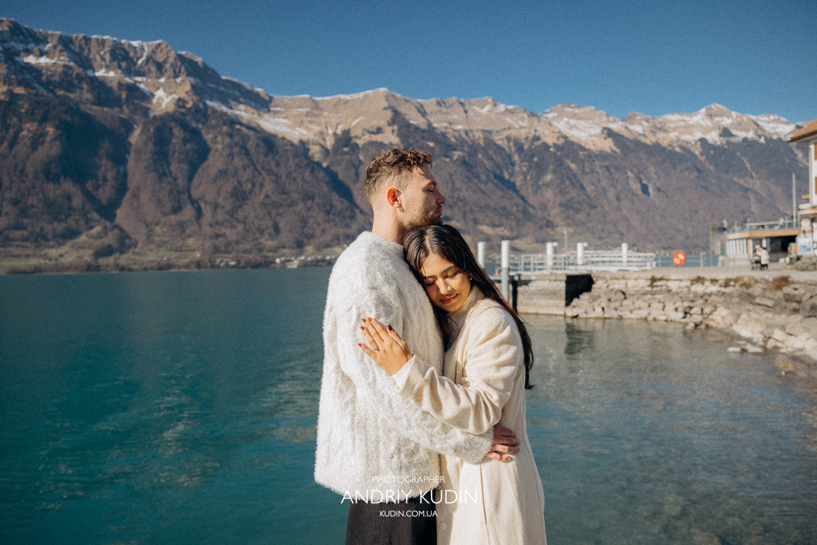 Proposal at a scenic overlook on Niederhorn with sweeping views of lakes and mountains.