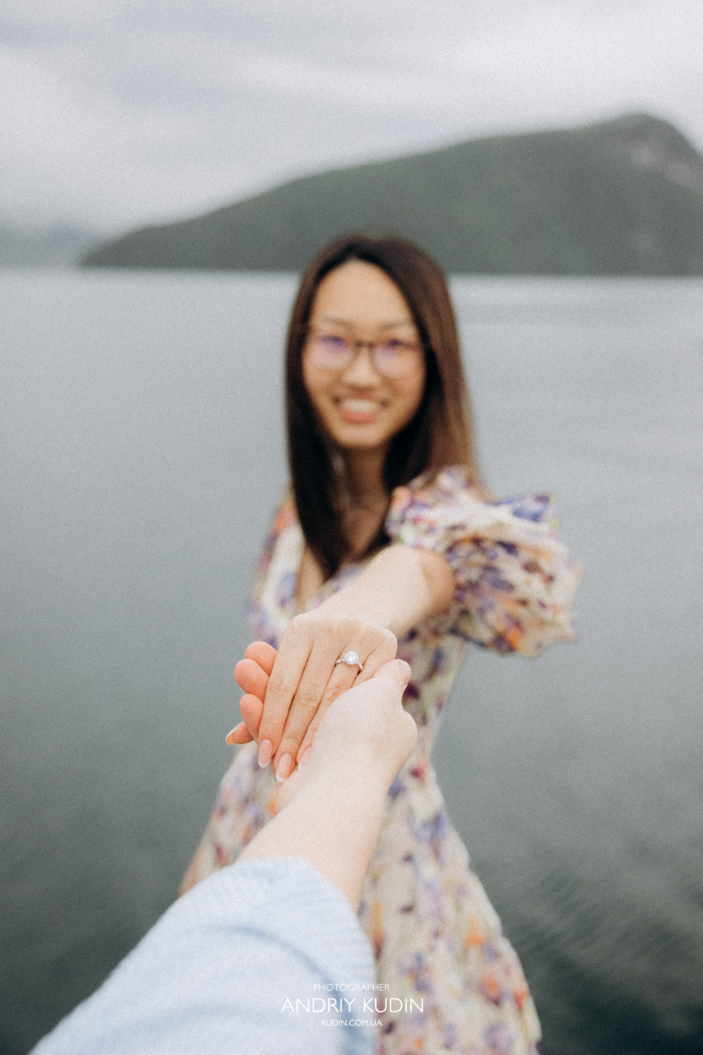 Romantic proposal photography Switzerland at Park Hotel Vitznau with Lake Luzern view
