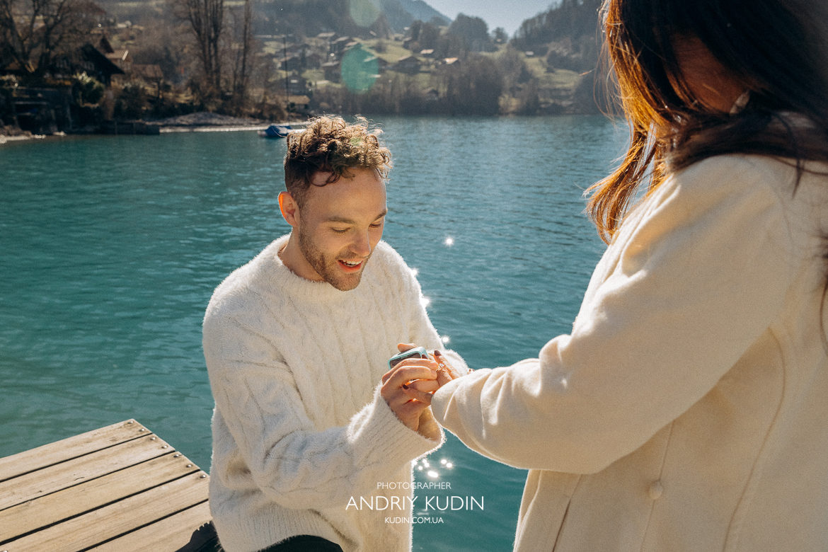 Marriage proposal in Iseltwald, romantic marriage proposal Iseltwald Switzerland, Iseltwald proposal photography services, best marriage proposal spots in Iseltwald, Iseltwald Switzerland engagement photoshoot