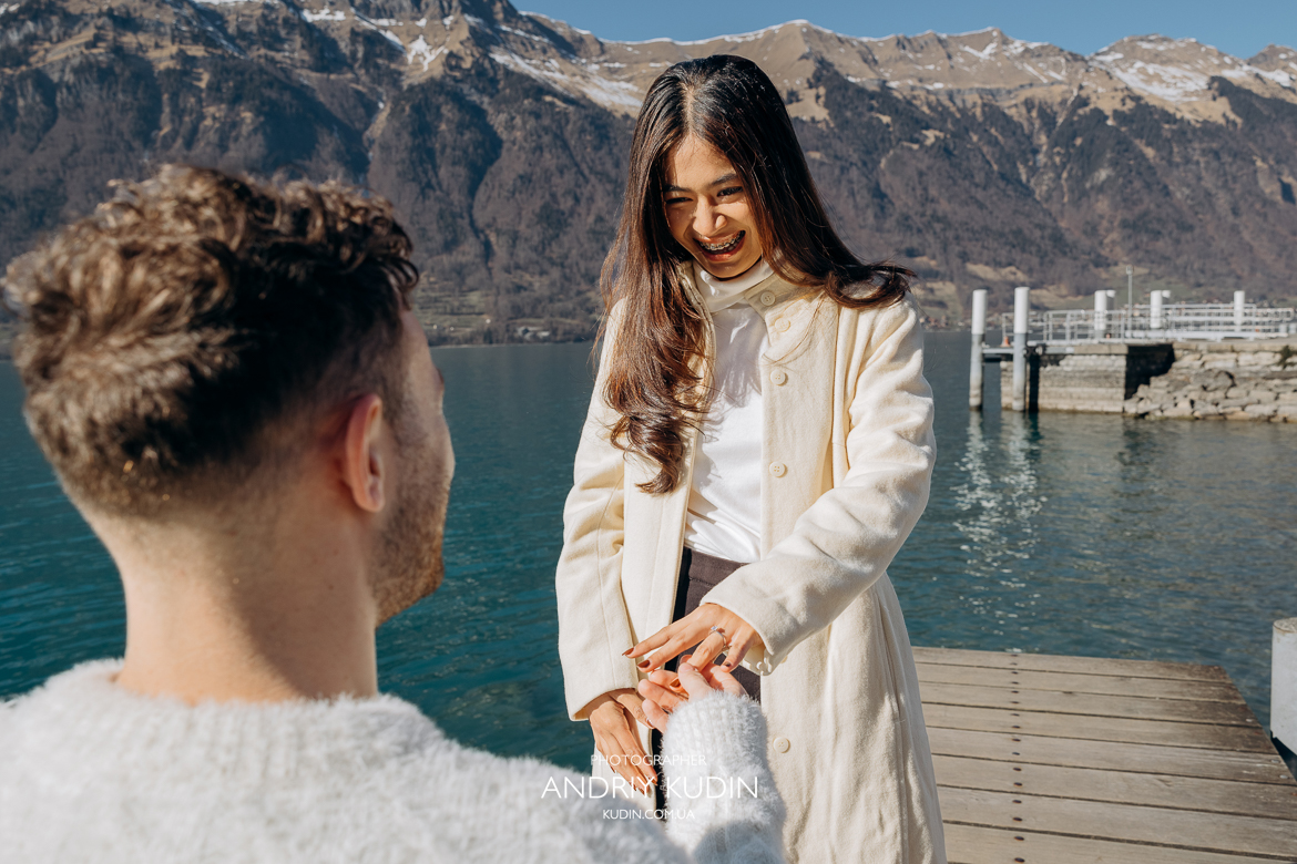 Marriage proposal in Iseltwald, romantic marriage proposal Iseltwald Switzerland, Iseltwald proposal photography services, best marriage proposal spots in Iseltwald, Iseltwald Switzerland engagement photoshoot