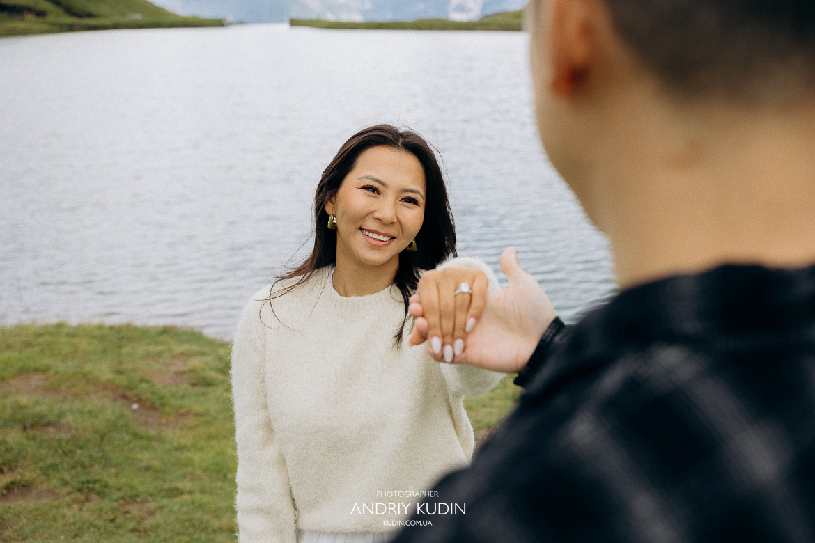 Unforgettable marriage proposal in Grindelwald’s snowy mountains , Marriage Proposal in Grindelwald, Marriage Proposal in First, Bachalpsee Lake, Marriage Proposal in Switzerland