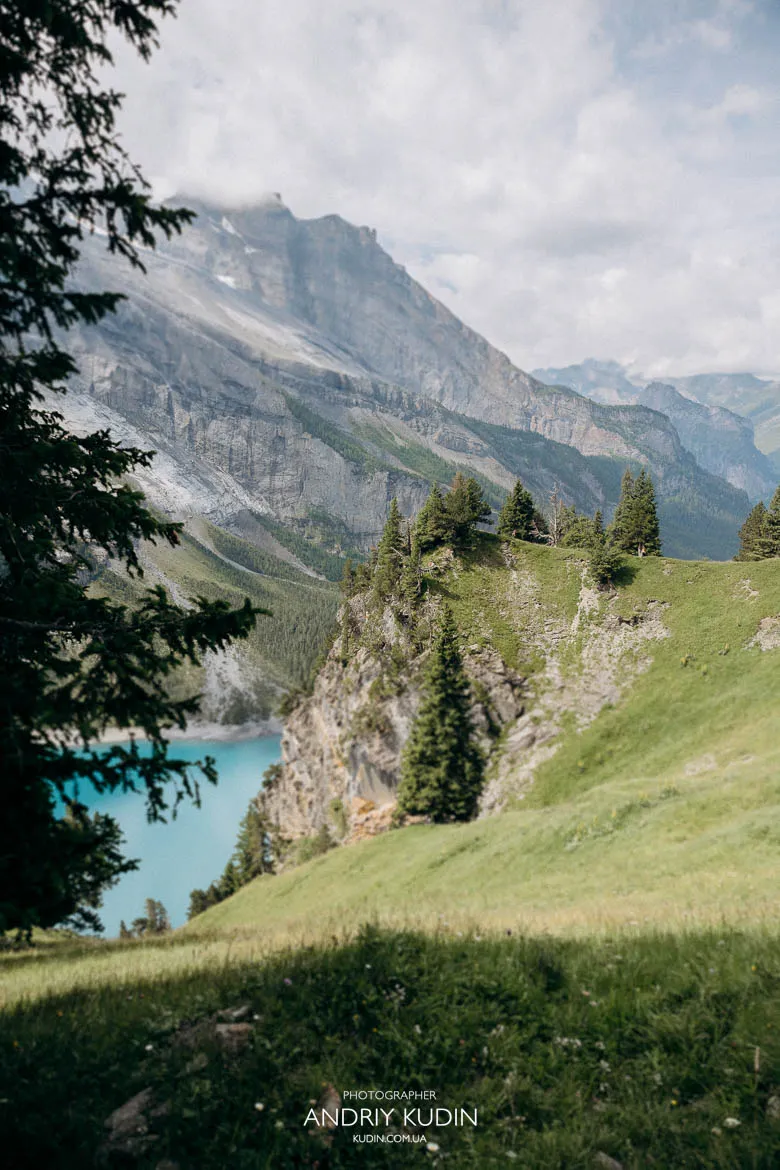 Wide view of mountains and Lake Oeschinen Wide view of mountains and Lake Oeschinen