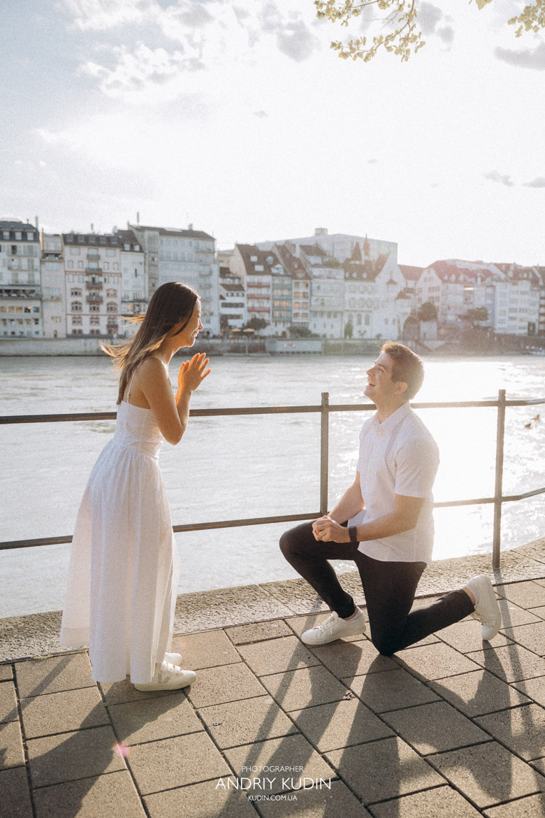 Marriage Proposal in Basel, Switzerland – Golden Hour Photography, Proposal photography in Switzerland with golden light