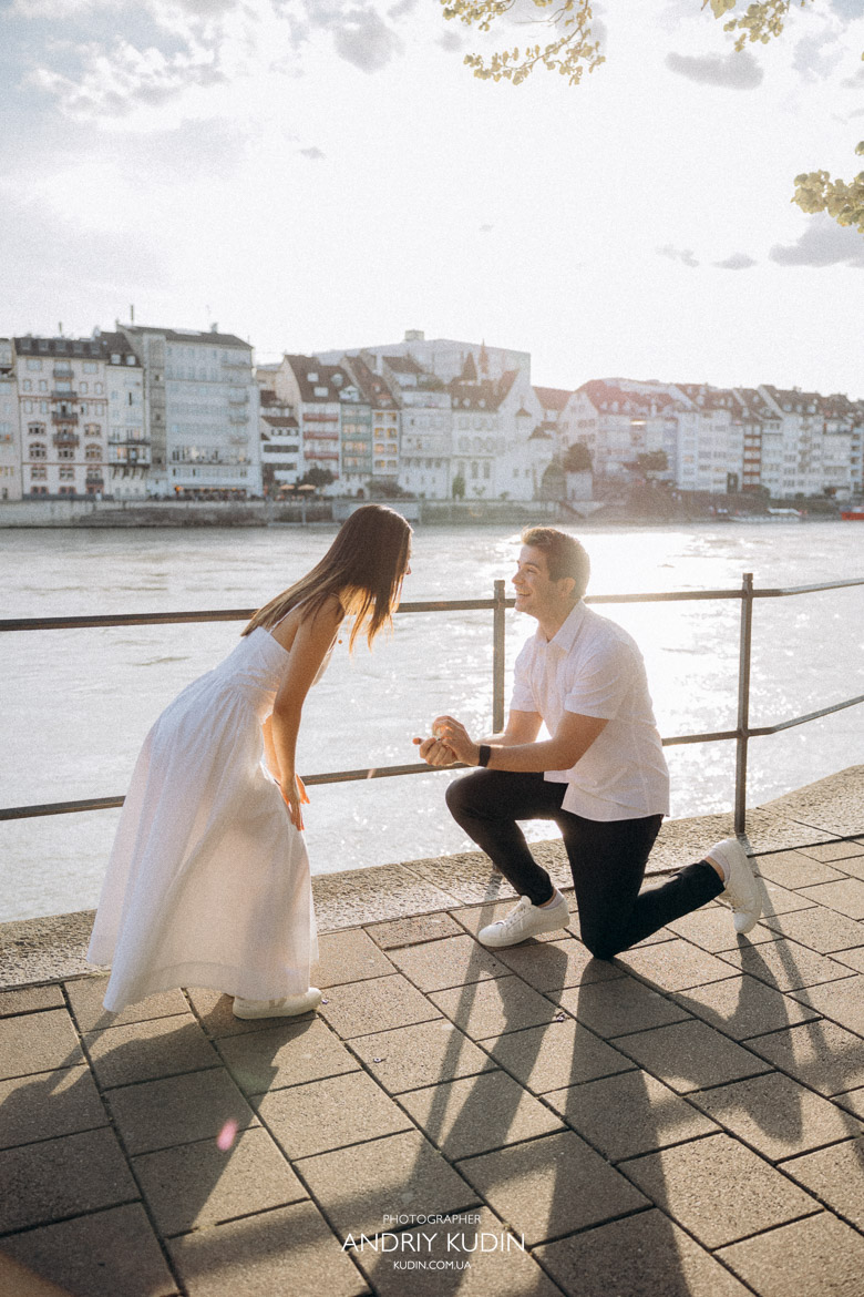 Marriage Proposal in Basel, Switzerland – Golden Hour Photography, Proposal photography in Switzerland with golden light