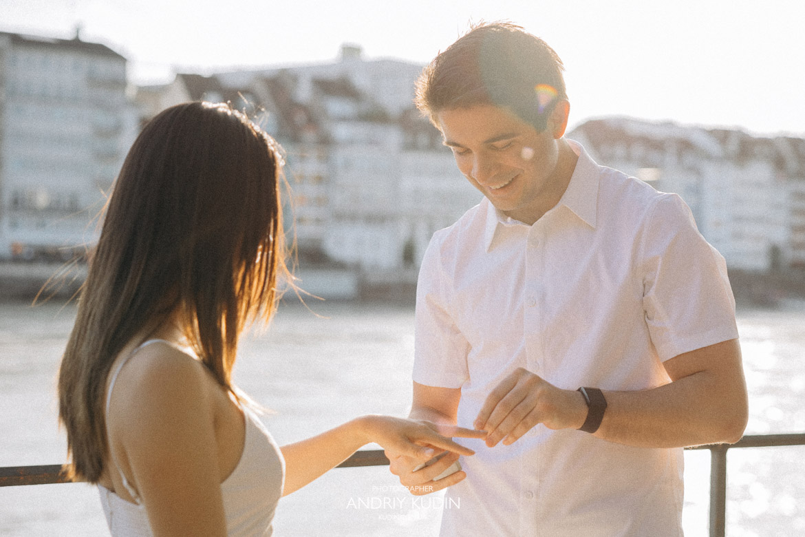 Marriage Proposal in Basel, Switzerland – Golden Hour Photography, Marriage proposal in Basel Switzerland by the Rhine