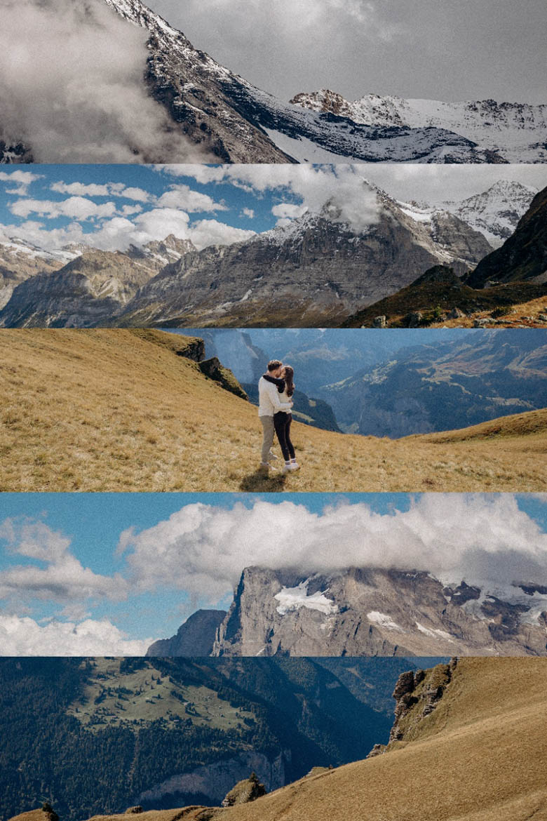 Couple proposal on mountain top Switzerland