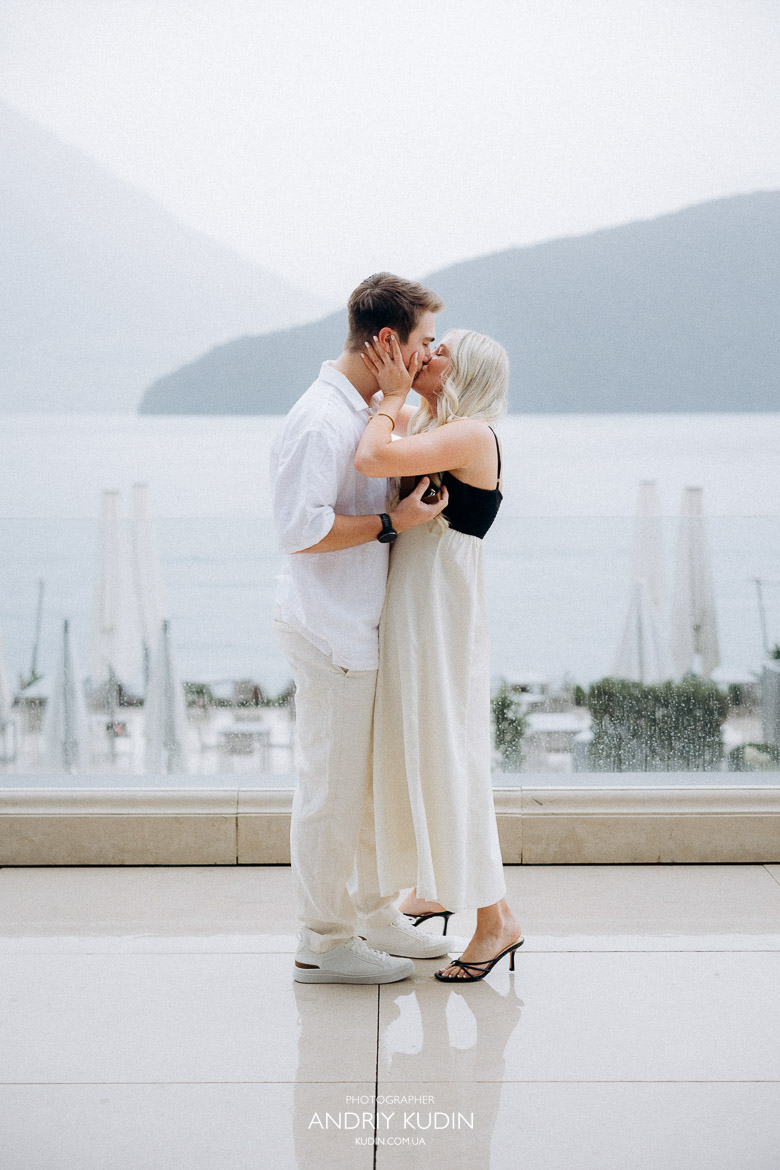 Couple during a surprise proposal at Park Hotel Vitznau