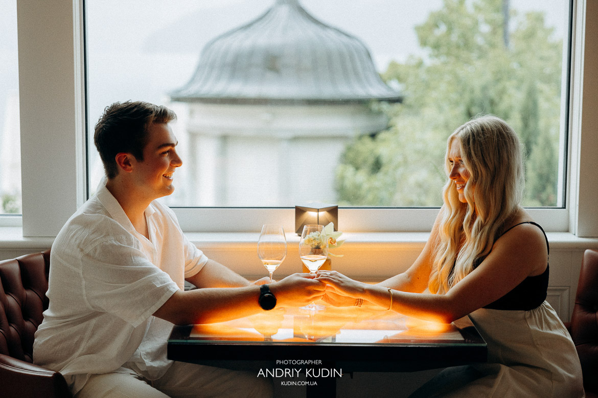 Engagement Proposal in Switzerland, Romantic dinner proposal at Park Hotel Vitznau