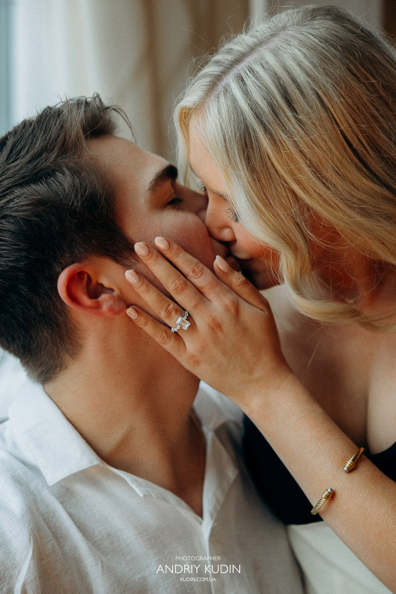 Engagement ring close-up during Swiss proposal