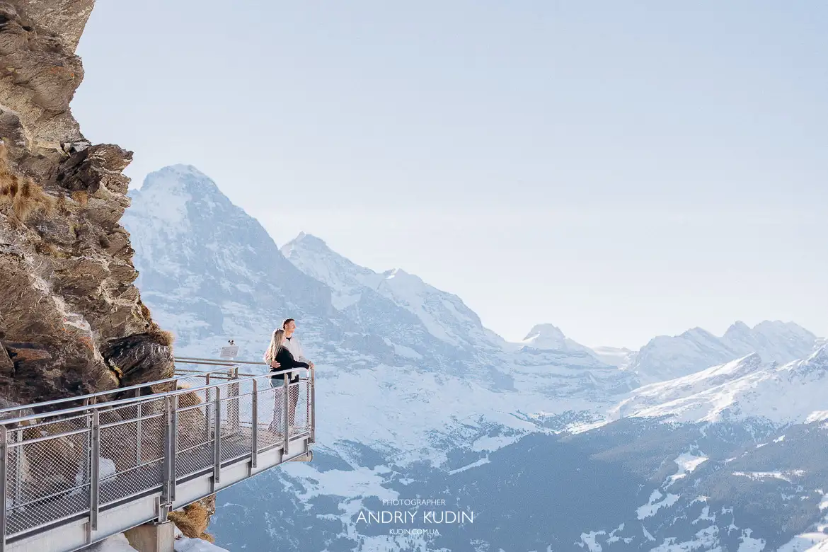 Emotional reaction of Simone during a surprise proposal at Grindelwald First.