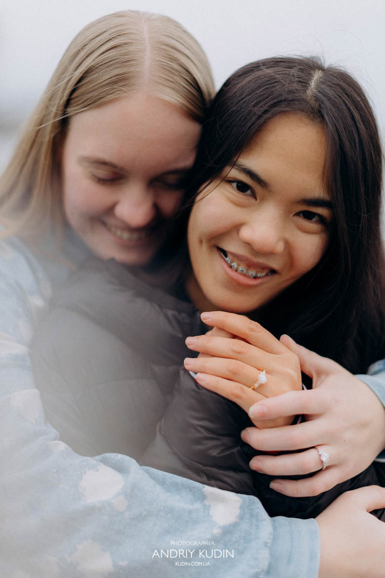 Two women engagement during a romantic Zurich proposal in Switzerland