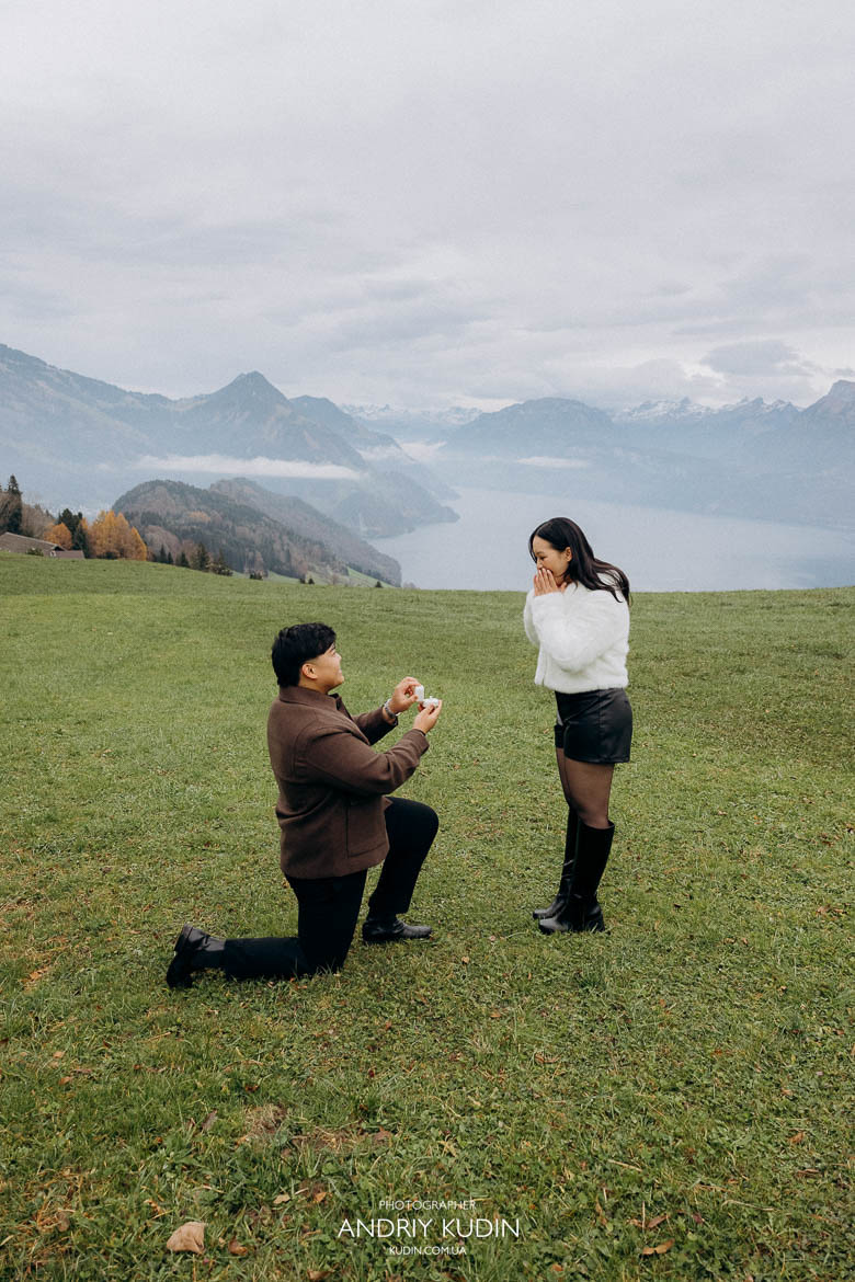 Scenic proposal location in Switzerland with mountain views