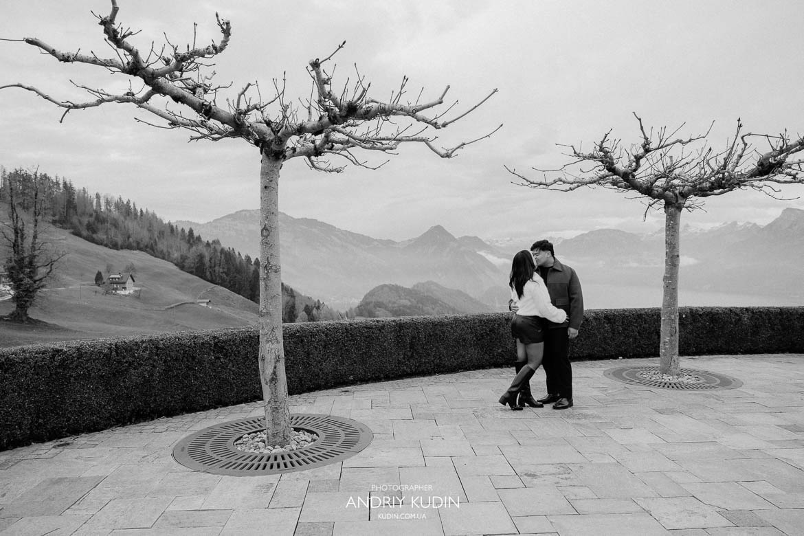 Elegant lakeside proposal at Lake Lucerne in Switzerland