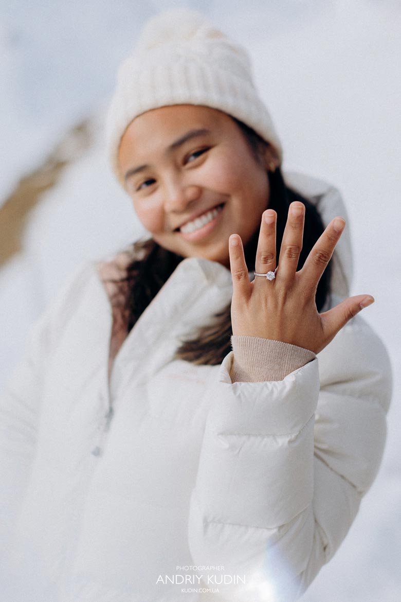 Marriage proposal in Grindelwald Region with snow and alpine peaks