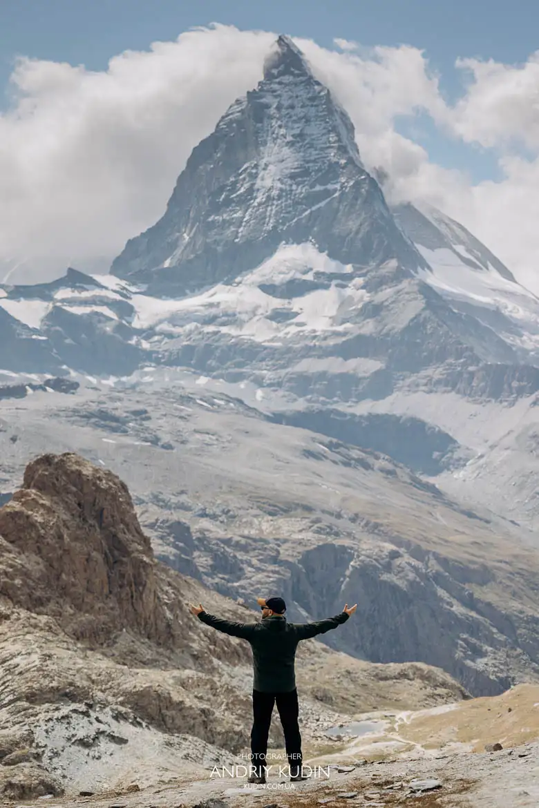 Romantic engagement moment in Zermatt near the Matterhorn