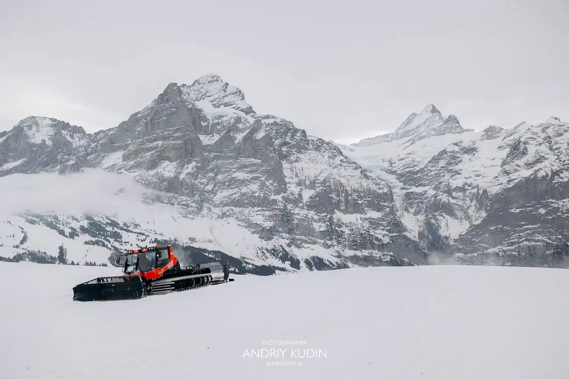The breathtaking mountain location near Grindelwald where a marriage proposal took place, surrounded by snow.