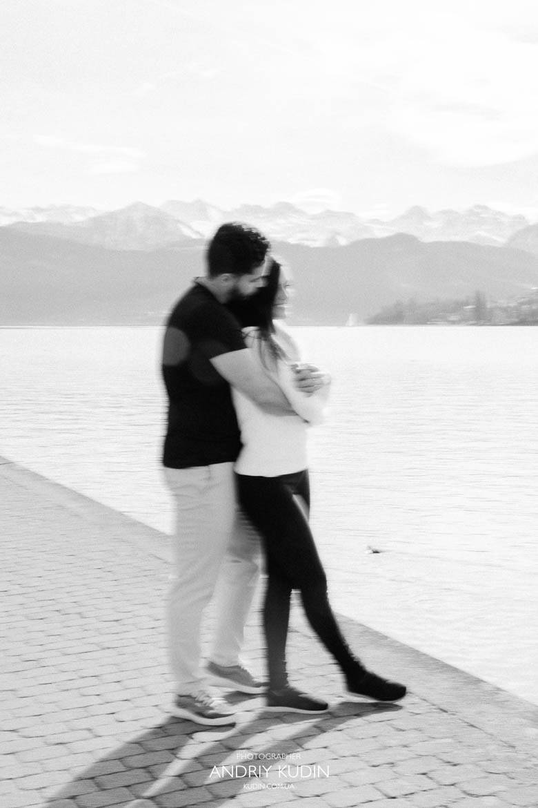 Love-filled hug following a beautiful proposal in Luzern