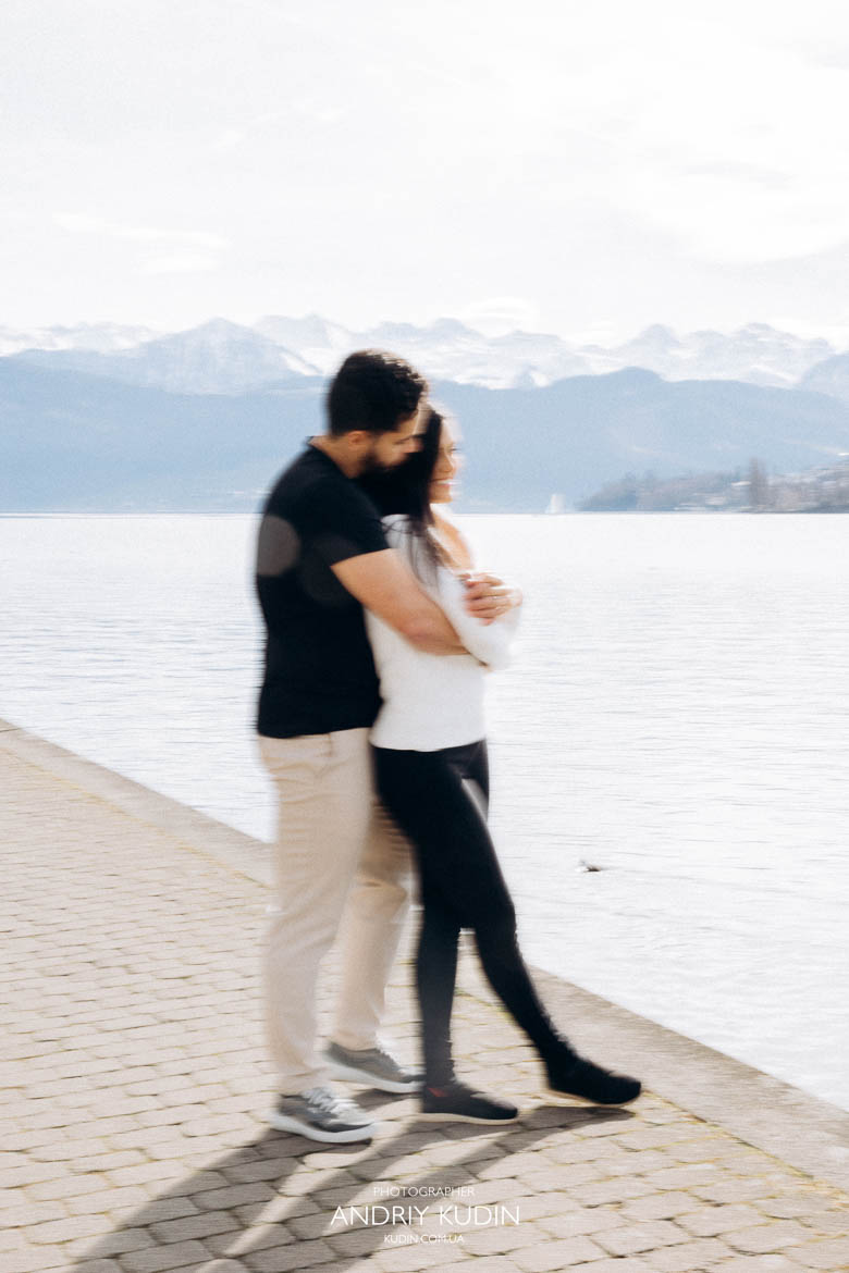 Tender embrace of engaged couple after surprise proposal in Luzern Love-filled hug following a beautiful proposal in Luzern