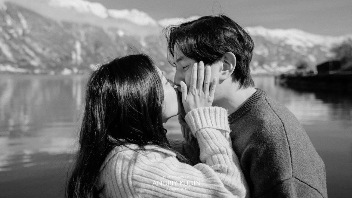 Proposal storytelling moment in Switzerland at Iseltwald with emotional connection