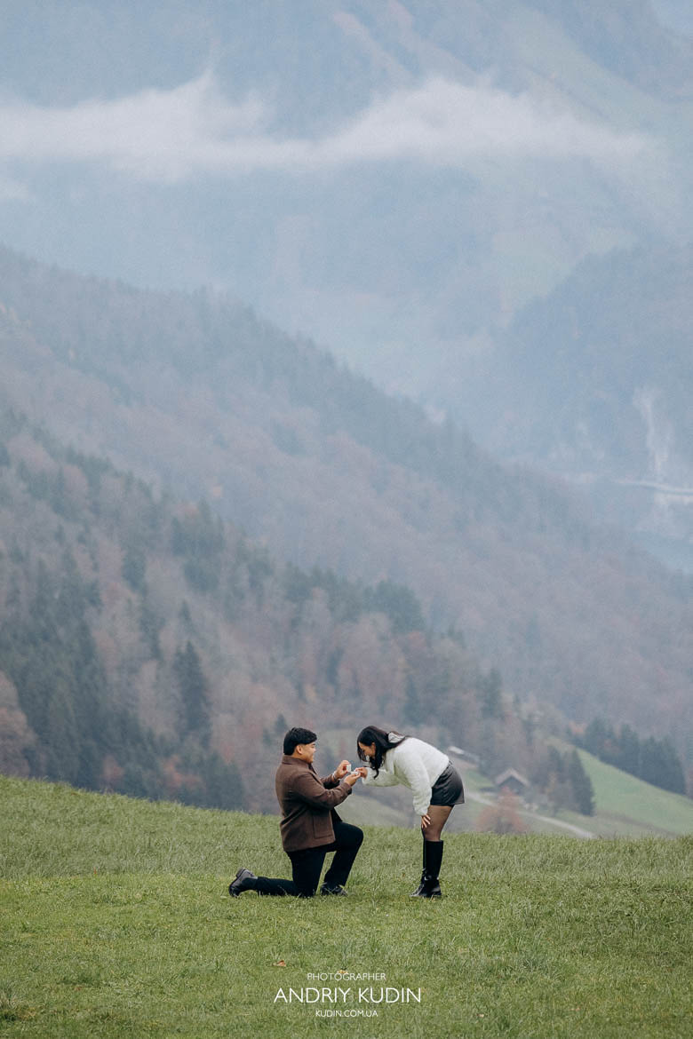 switzerland proposal photographer lake lucerne golden hour proposal, best places to propose in switzerland