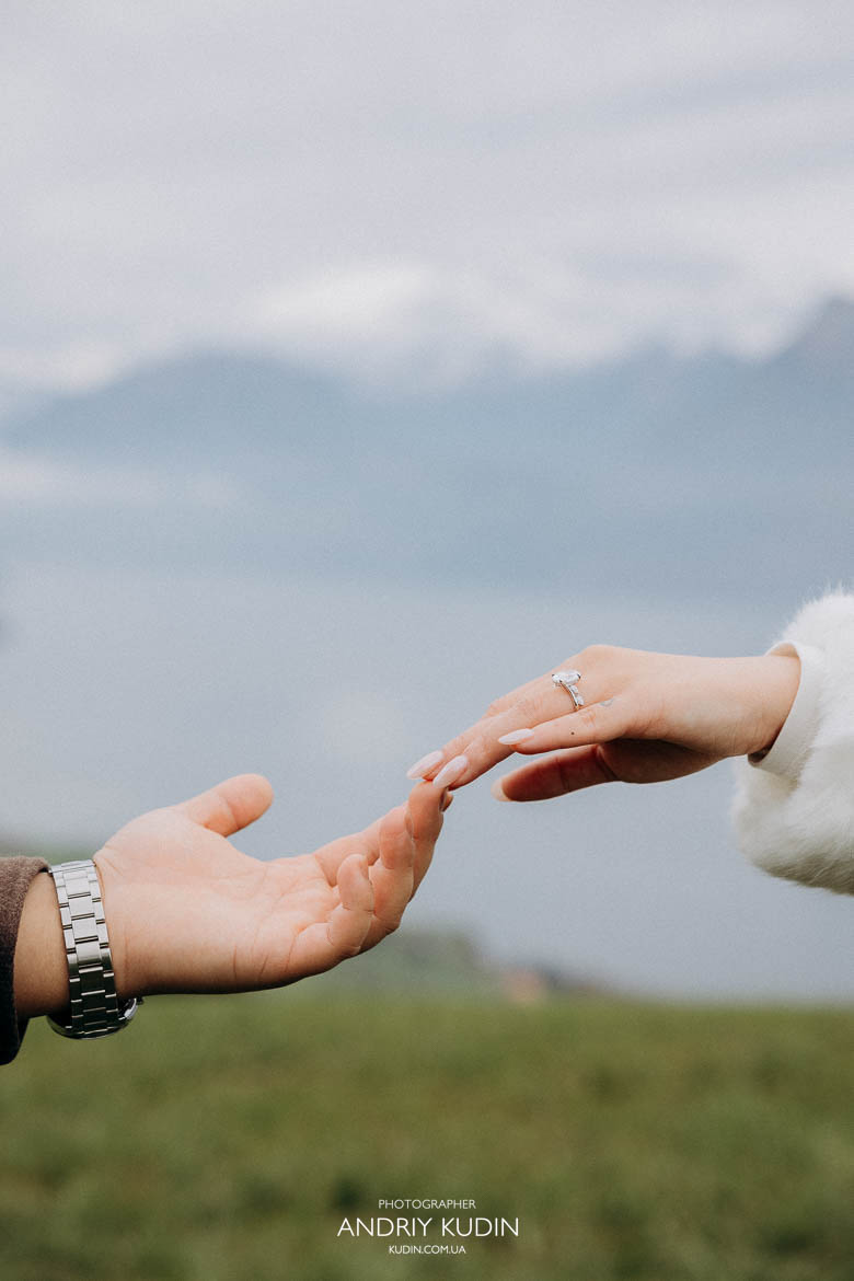 switzerland proposal photographer documenting lucerne proposal with couple kissing and holding hands by lake lucerne