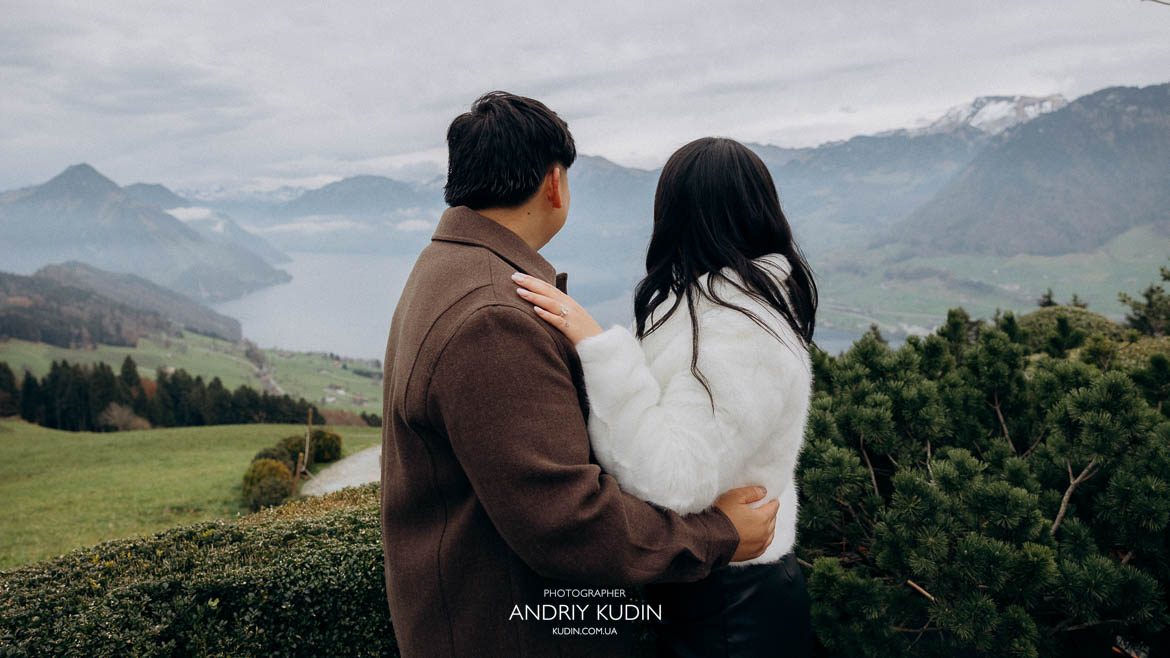 ucerne proposal with couple laughing, hugging and enjoying moment after saying yes