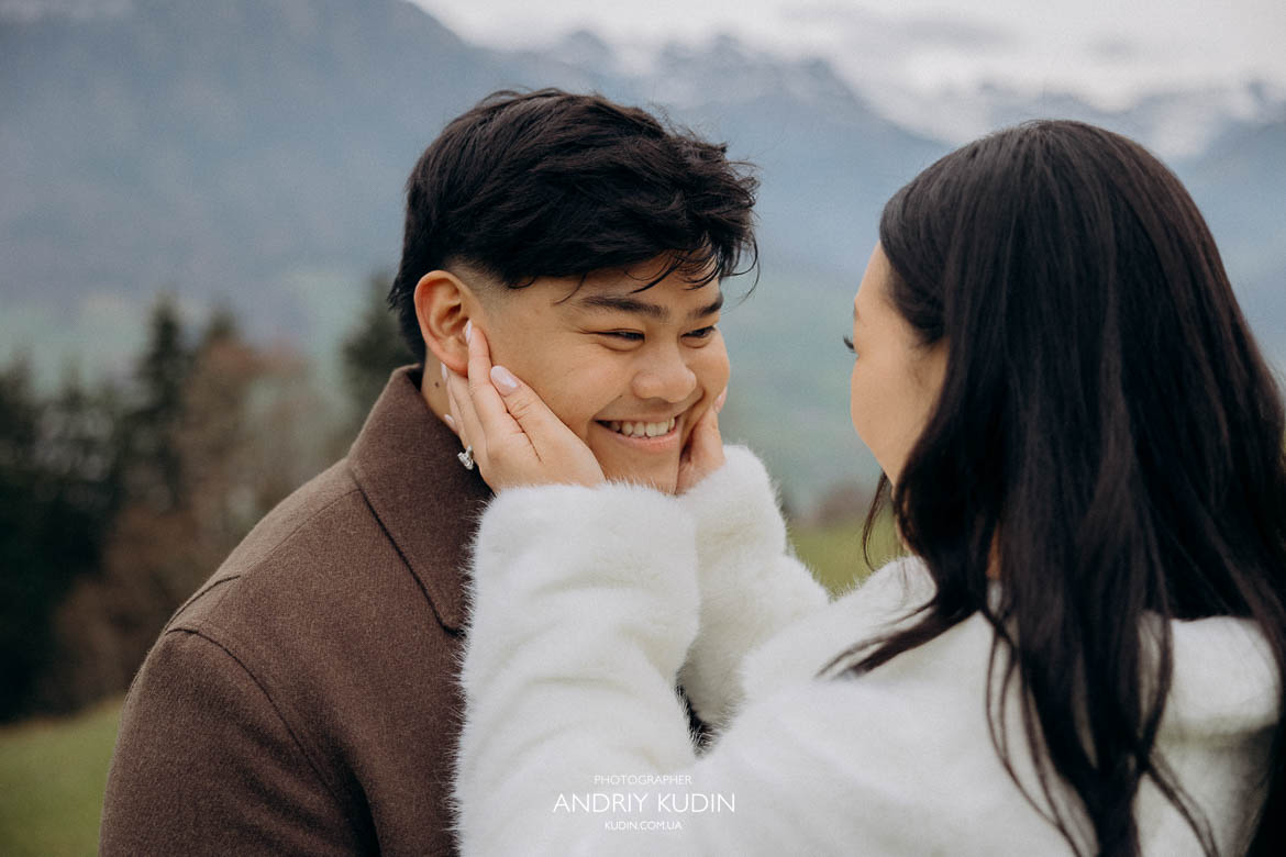 lake lucerne proposal romantic couple with mountains, switzerland proposal photographer capturing emotional lucerne proposal