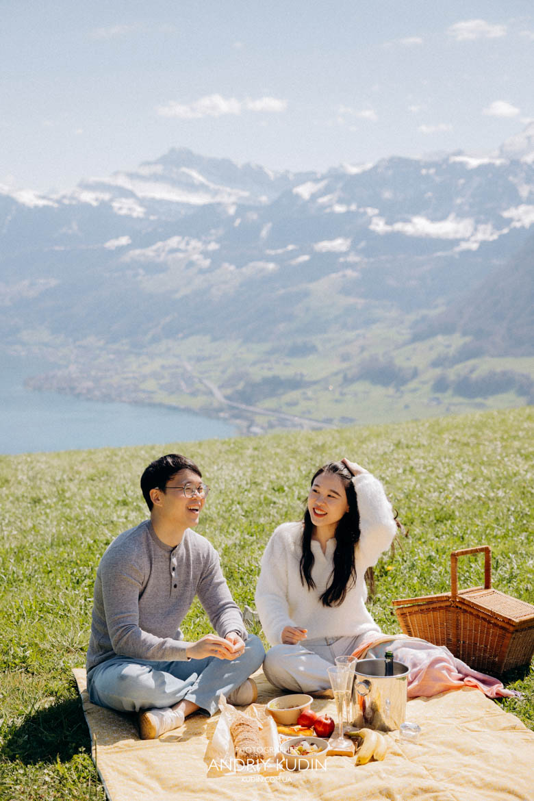 Romantic moment with champagne and food at Villa Honegg