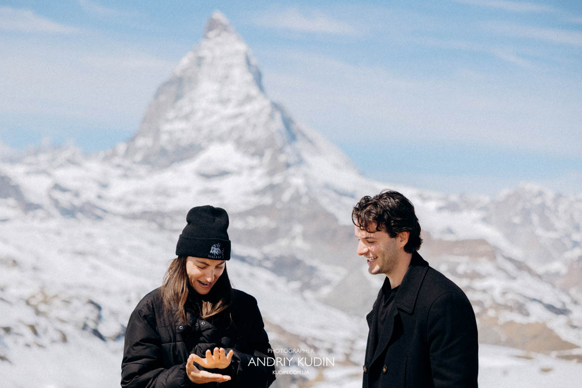 stylish couple engagement zermatt proposal, switzerland proposal photographer capturing moment