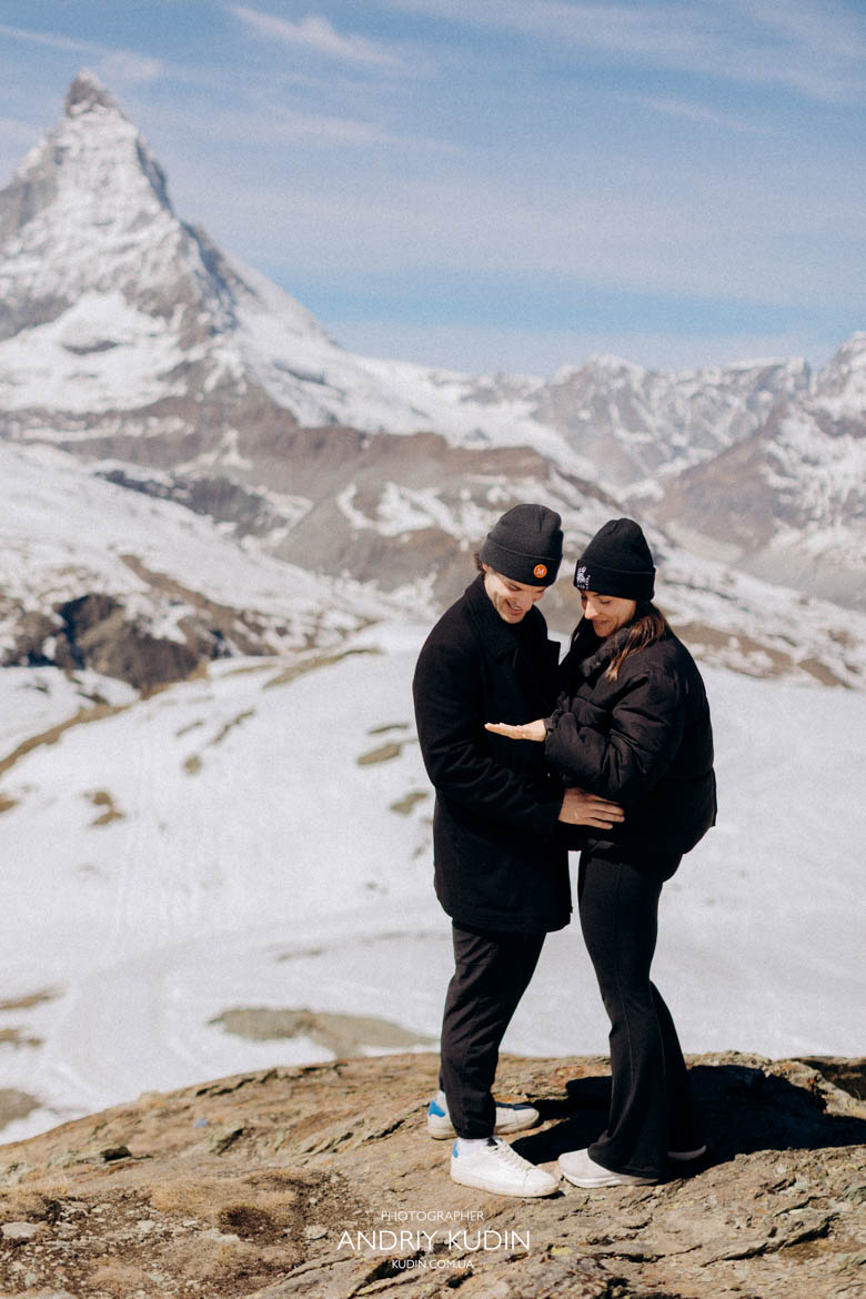 cinematic proposal matterhorn mountain, emotional yes moment switzerland proposal