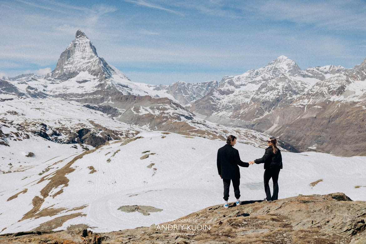 romantic proposal switzerland alps scene