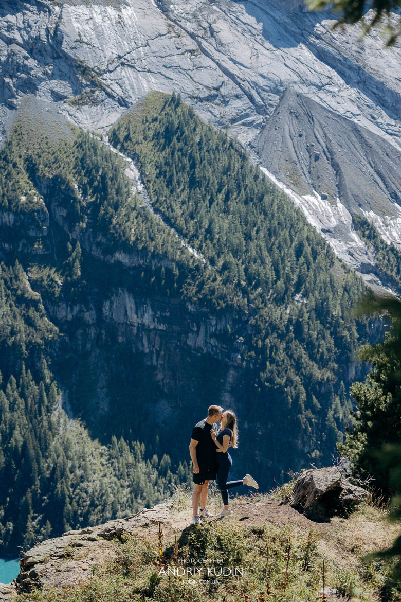 Romantic mountain proposal captured by Switzerland proposal photographer
