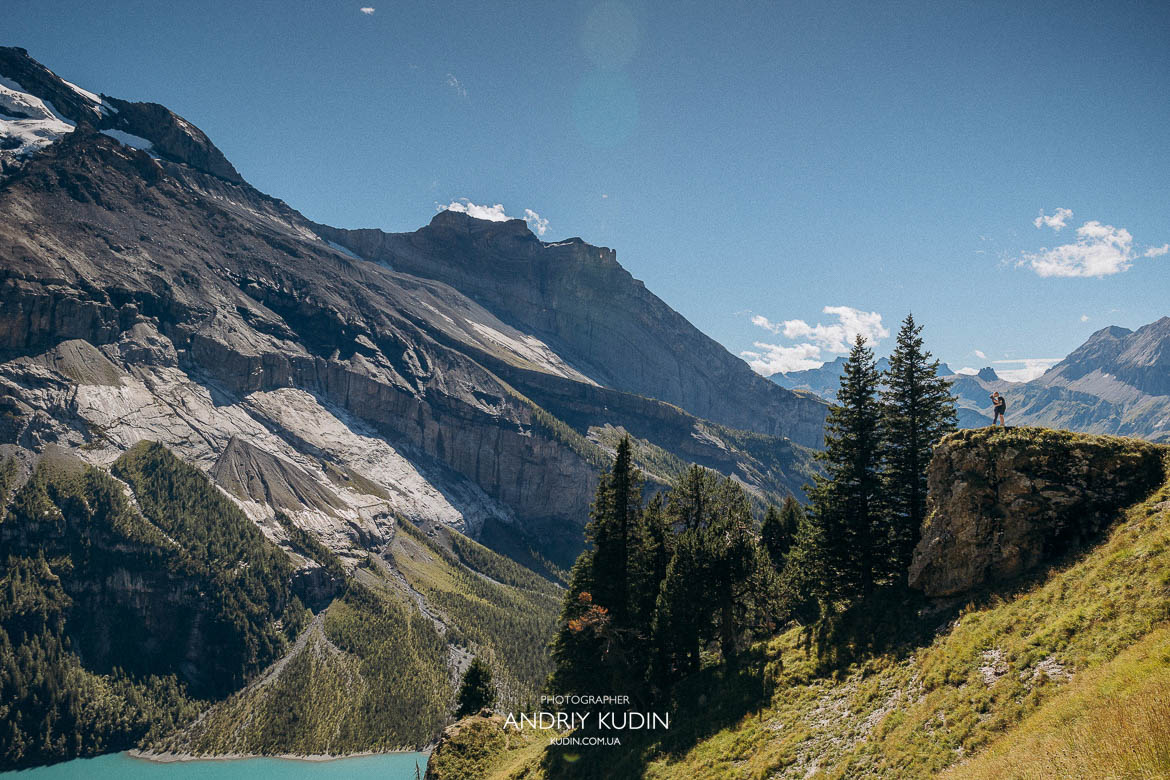 Emotional Lake Oeschinen proposal with panoramic alpine view