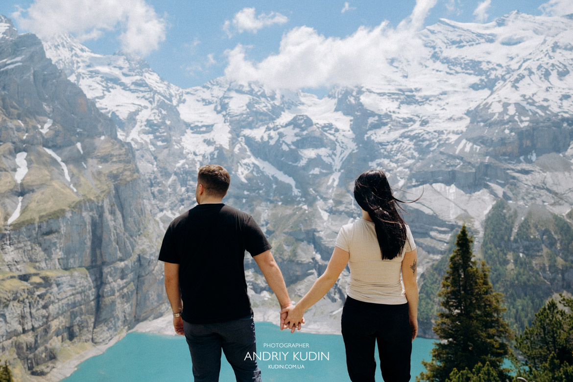 Cinematic Oeschinensee proposal photos taken by a local professional photographer.
