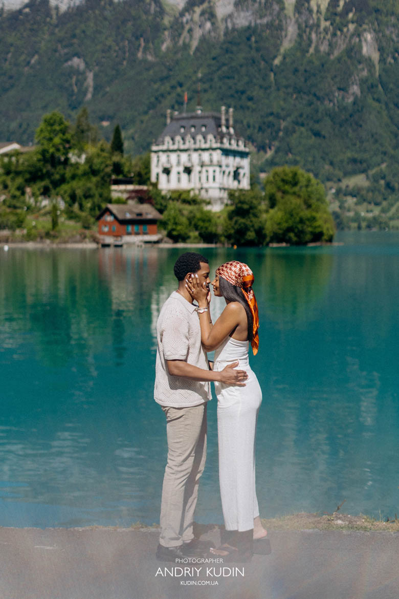 Intimate proposal in Iseltwald timed perfectly with the local ferry schedule.