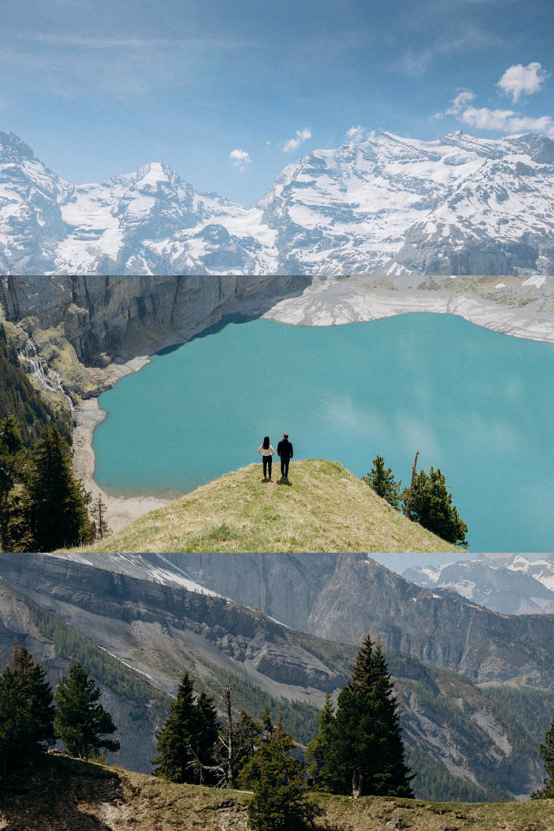 Switzerland engagement photographer at Oeschinensee lake