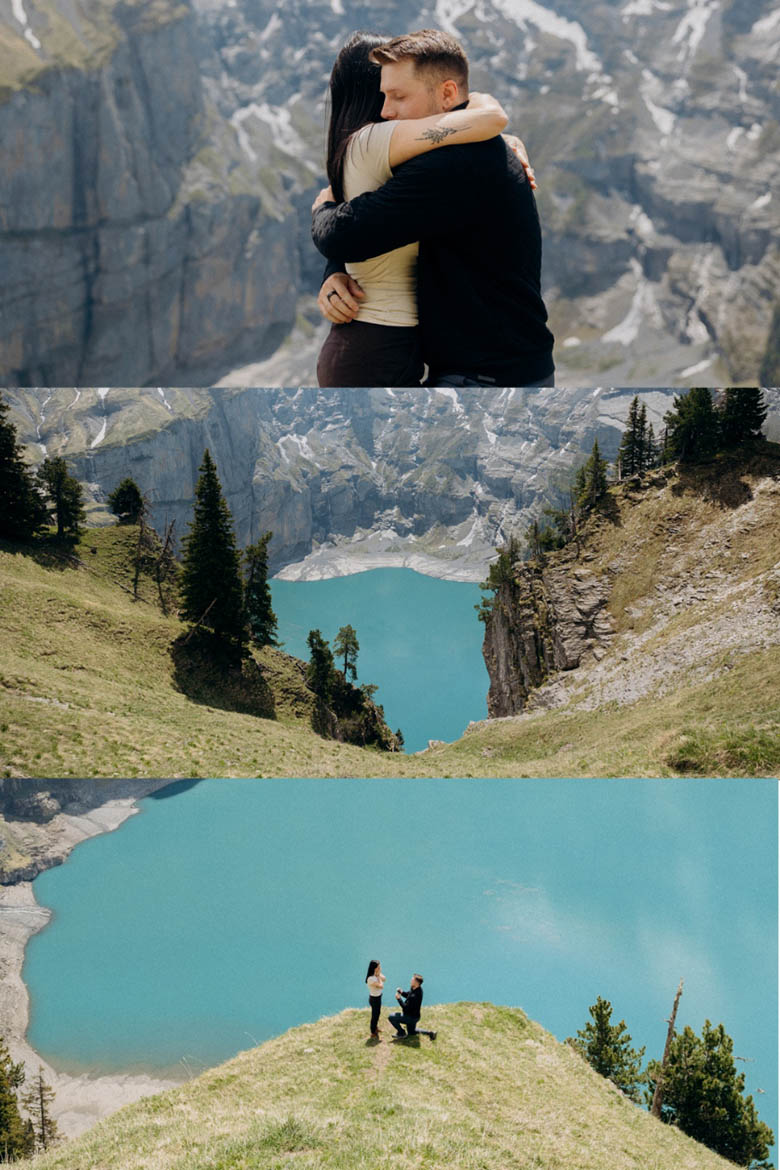 Scenic Oeschinensee proposal with alpine lake and mountains