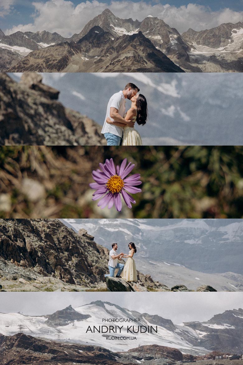 Zermatt proposal with crystal-clear Matterhorn reflections. Photoshoot in Zermatt mountains during golden morning light. Zermatt proposal with crystal-clear Matterhorn reflections. Photoshoot in Zermatt mountains during golden morning light.