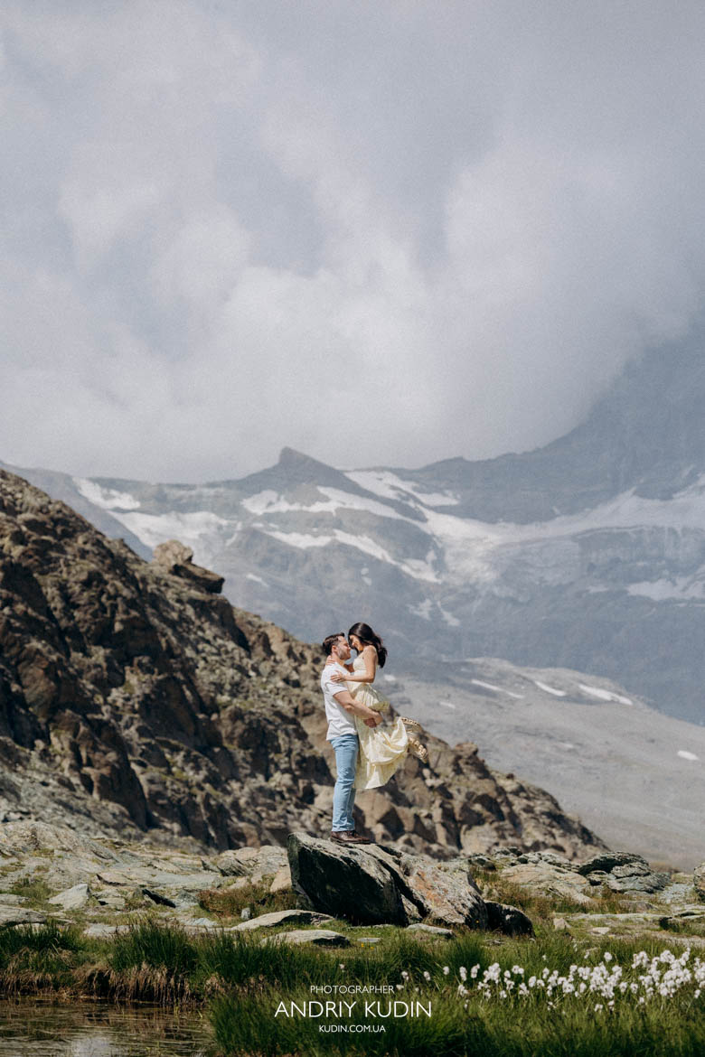 Matterhorn proposal photographer capturing an emotional engagement. Riffelsee is world-famous for its Matterhorn reflection