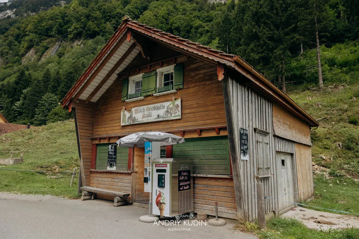Self-service ice cream machine and drink station along the hiking trail to Seealpsee