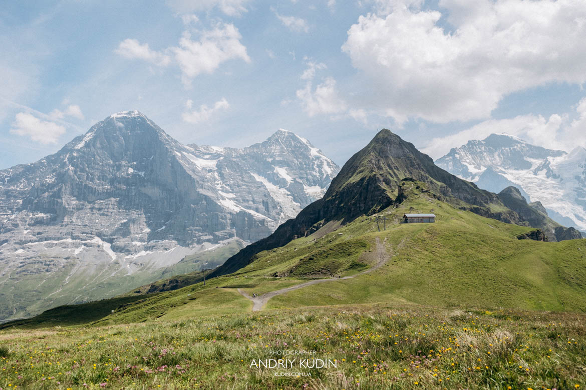 Switzerland proposal spots on quiet hiking trails near Männlichen. Swiss Alps proposal with dramatic mountain landscape.