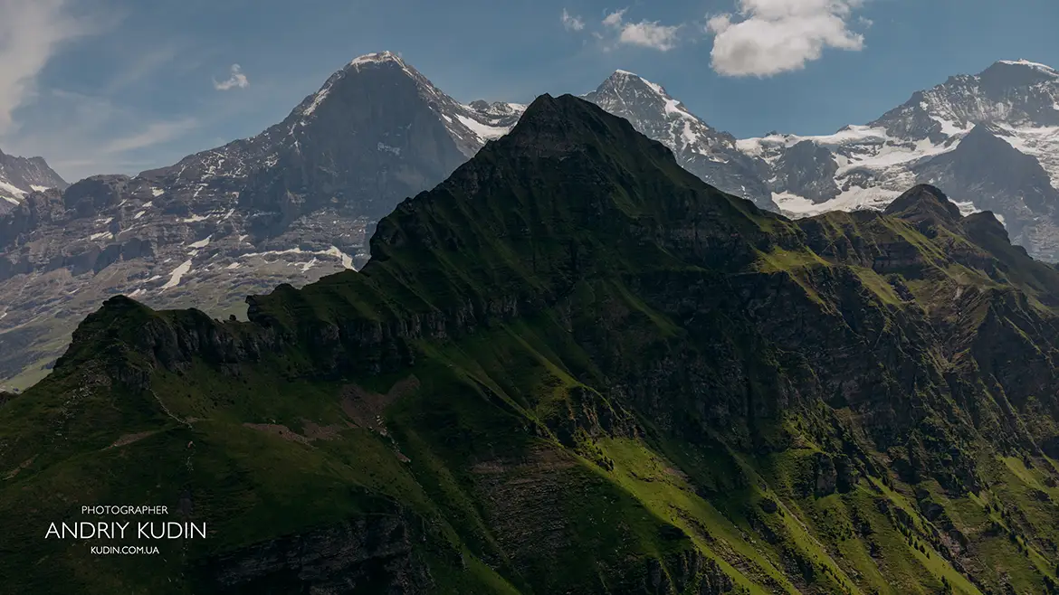 Majestic Eiger North Face wall viewed from Männlichen aerial perspective