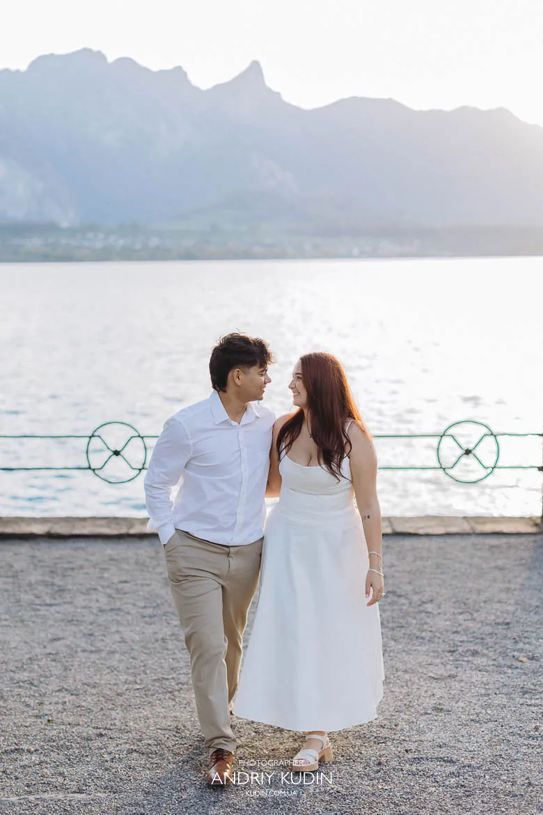 Switzerland engagement photographer at Schloss Oberhofen Lake Thun.